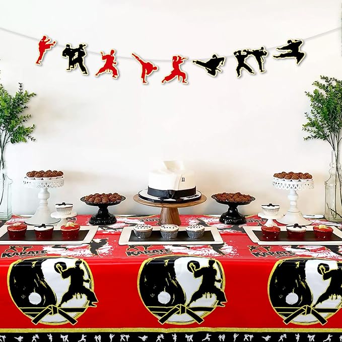 4 Pcs Karate Party Tablecloths, Karate Party Supplies, Rectangular Karate Themed Plastic Table Covers for Boys Girls Karate Birthday Party Decoration - 51 x 86 Inch