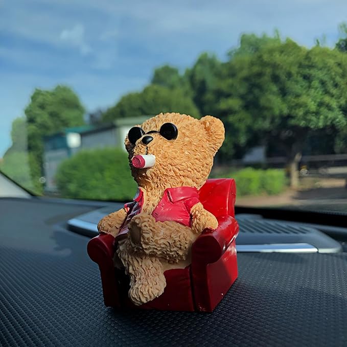 Cute Red Teddy Bear Statues Car Dashboard Decorations Accessories Interior for Men Women, Funny Collectibles Figurines for Car Dash Board Decor Auto Charm Ornaments Home Office Desk Decoration Gifts