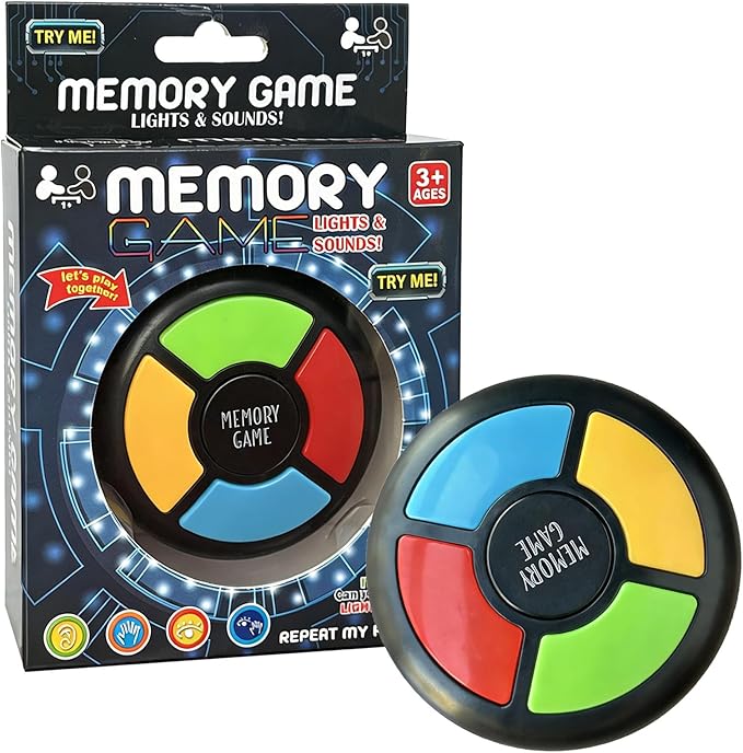 Memory Game Lights and Sounds, Brain Training Reaction Game for Kids Ages 3+, Handheld Travel Interactive Toy for Boys & Girls