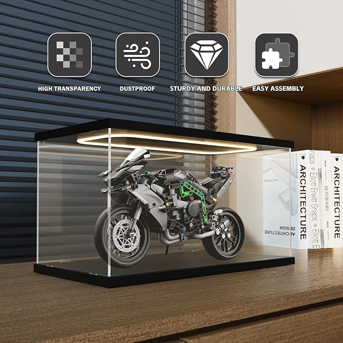 Nynelly Acrylic Display Case for Collectibles with Light, Clear Display Boxes for Lego 42204 10295 42176 10330 21339, Model Car Display Case, Dustproof Storage Showcase for Figurine, 15.7x7.9x7.9in