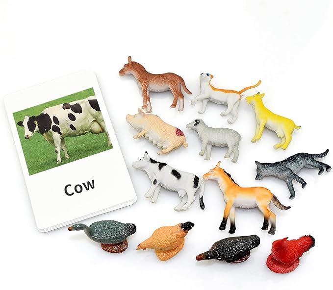 Montessori Animal Figures with Flash Cards, Realistic Animal Figurines Toys, Montessori Language Materials Preschool Learning Toy