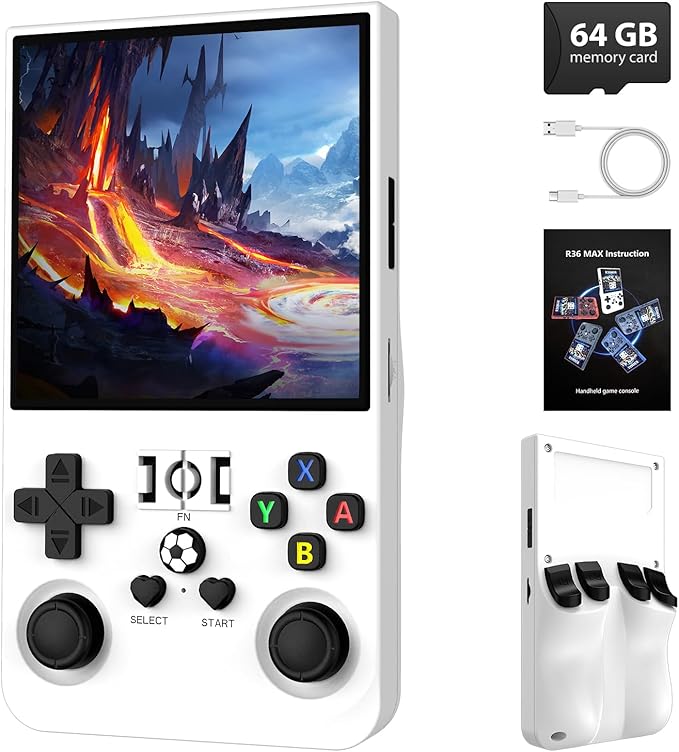 R36MAX Retro Handheld Game Console, 64GB Retro Gaming Console with 4.0 Inch Screen, Portable Video Game Consoles with 4000mAh Battery and Multiple Emulators, Open Linux System (Ivory)