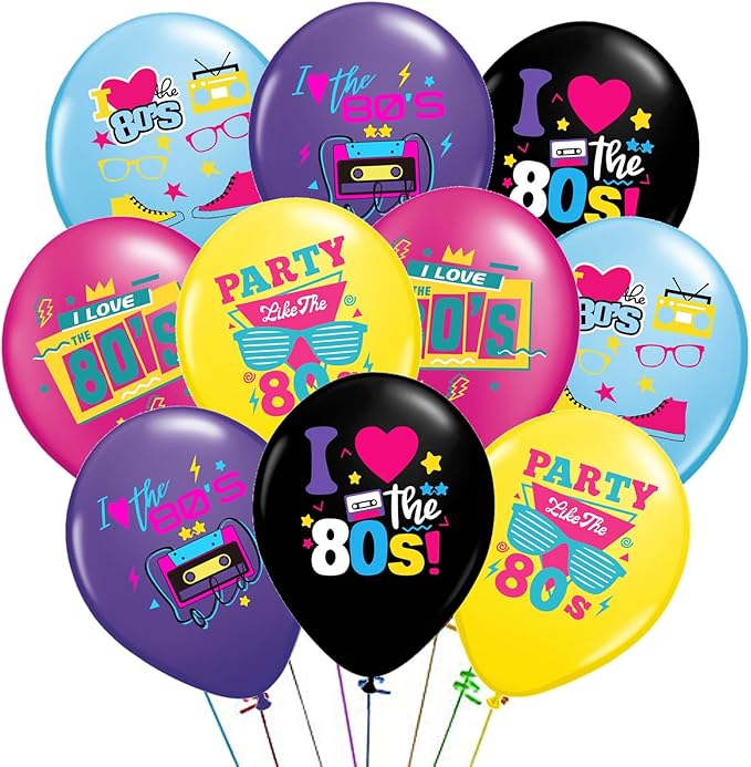 80s Party Decorations - 30 pack Back to the 80s Balloons for 1980s Theme Party Supplies | Retro Boombox Skate Balloons for 1980s Party Decorations Hip Hop Neon Party Decor