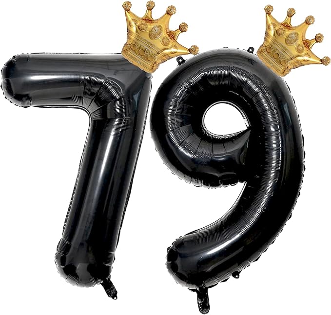 40 inch Large Black 79 Balloon Number with Gold Crown Balloons 79th Birthday Big Foil Mylar Helium Balloon for Women Man 79th Birthday Anniversary Decorations Supplies Favors(Number 79 Balloons）