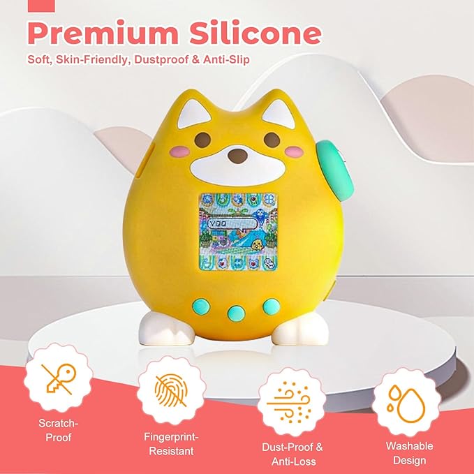 for Tamagotchi Paradise Case,Cute Standing Dog Silicone Protective Cover for Tamagotchi Paradise Electronic Pet,Waterproof Washable Shockproof Anti-Drop 360Full Protection,Puppy Style(Yellow)