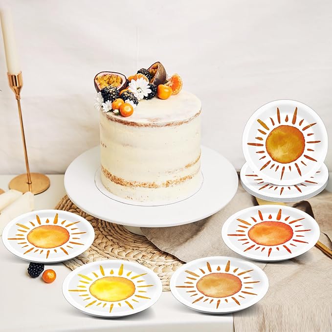 CHUNNIN 60 Pcs Boho Sun Theme Party Plates for Groovy Hippie Party Decorations 9 Inch First Trip Around The Sun Paper Plates Disposable Sunshine Tableware for Baby Shower Birthday Supplies