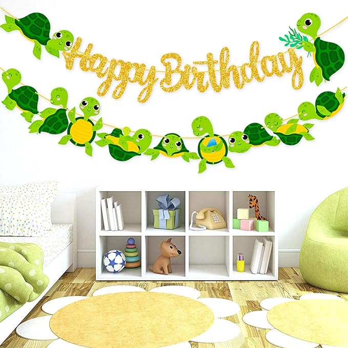 Sea Turtle Birthday Party Banner Baby Turtle Birthday Party Decorations 2Pcs Turtle Cutout Banners Ocean Sea Turtle Party Decoration for Under The Sea Baby Shower Supplies