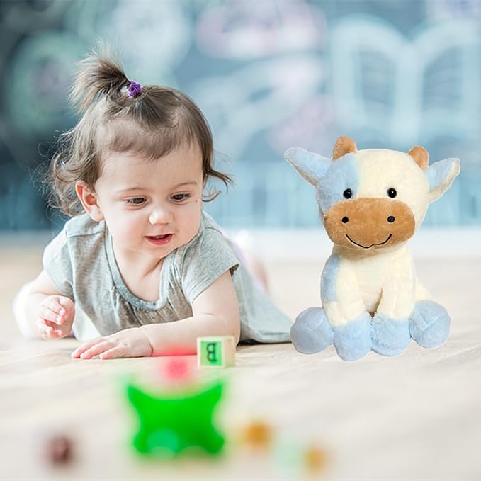 9 inches Cow Stuffed Animal Soft Plush Cute Cow Doll for Boys Girls (Blue Cow)