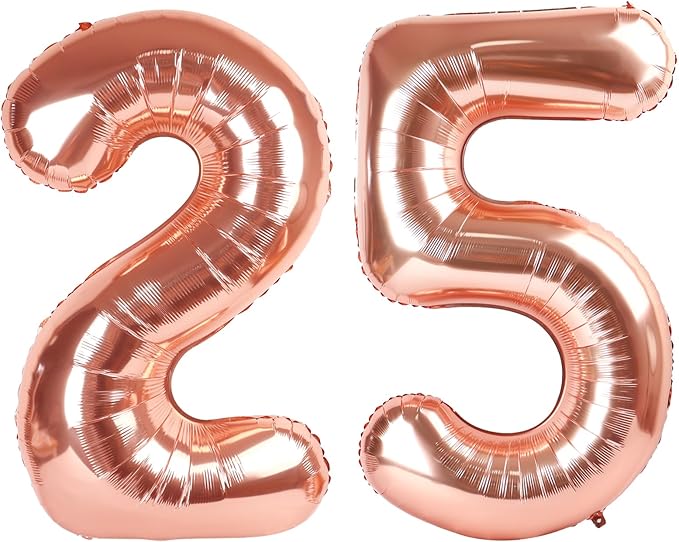 Rose Gold Number 25 Balloon 40 inch, 25 Number Balloons, 25th Birthday Decorations, 25 Year Old Women Men Rose Gold Party Supplies