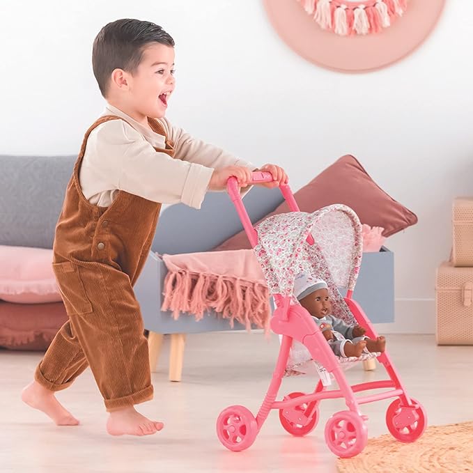 Corolle Mon Premier Poupon Foldable Baby Doll Stroller Set - Lightweight Toy Stroller for Toddlers 1-3 - Pink & White Doll Carriage for 12 Inch Dolls