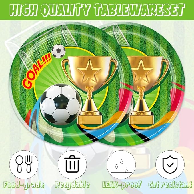 41pcs Soccer Party Supplies ,include 20 Plates, 20 Napkin and 1pcs Tablecloth,Used for Soccer Birthday Party Decoration (Green Soccer III)