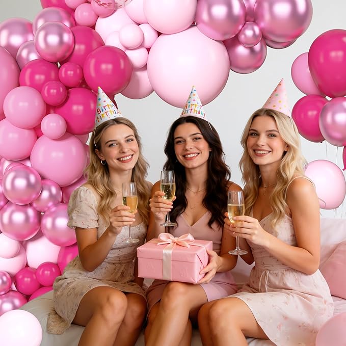 Amandir 153 Pcs Pink Balloon Arch Garland Kit, Different Sizes 18 12 10 5 inch Latex Metallic Confetti Hot Pink Balloons for Valentines Day Baby Shower Birthday Princess Wedding Party Decorations