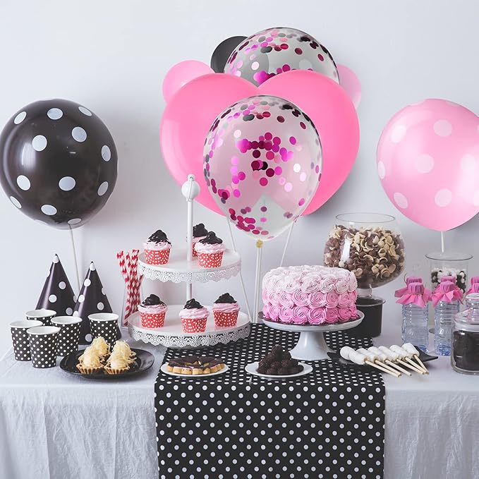 75 Pieces Mouse Color Balloons Confetti Polka Dot Balloons Latex Party Garland for Halloween Baby Shower Wedding Mouse Birthday Party Decorations Supplies(Pink, Black)
