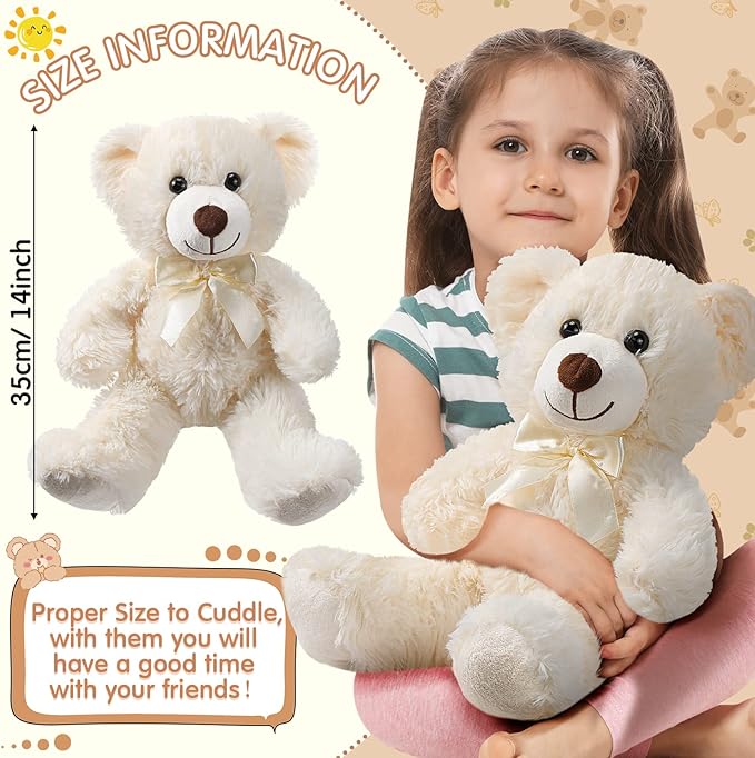 Zhanmai 18 Pcs 14 Inch Bears Stuffed Animal Bulk Gifts Plush Bear Toys for Birthday Baby Shower Graduation Party Favor(Light Brown, Dark Brown, White)