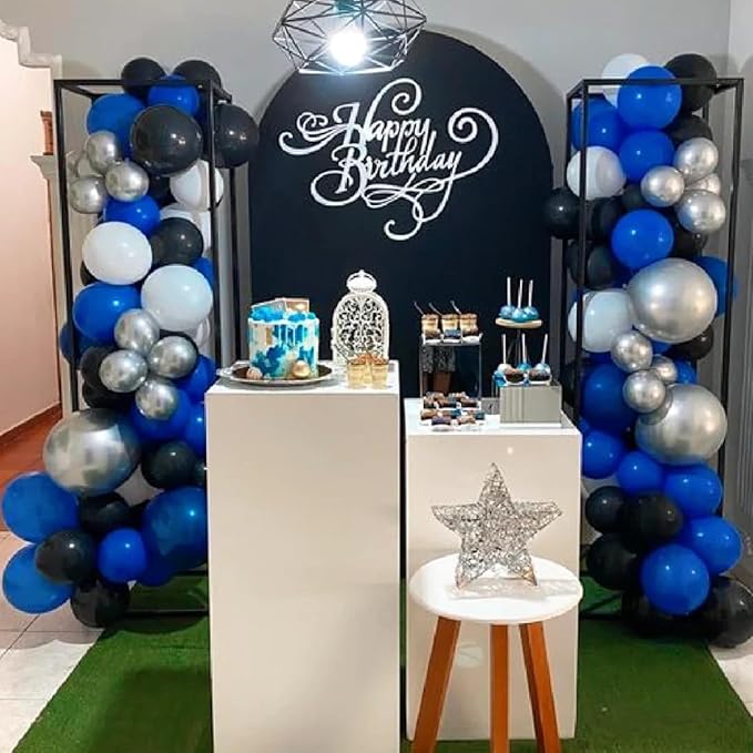 Blue Silver Black Balloons Garland Arch Kit, 146 Pcs Royal Light Blue Metallic Confetti Silver Balloons for Baby Shower Graduation Anniversary Retirement Birthday Party Decoration