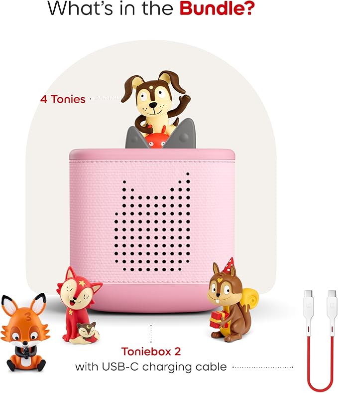 Toniebox 2 Audio Player Favorite Songs Bundle for Kids 1+ with Playtime Puppy, Bedtime Songs, Counting Songs, and Celebration Songs - Cloud Pink