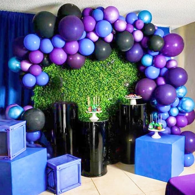 Black Purple Blue Balloon, 60 PCS Outer Space Balloons, 12Inch Metallic Navy Blue Purple Black Balloon Pearl Purple Blue Confetti Latex Balloons for Kids Boys Astronaut Space Birthday Party Decoration