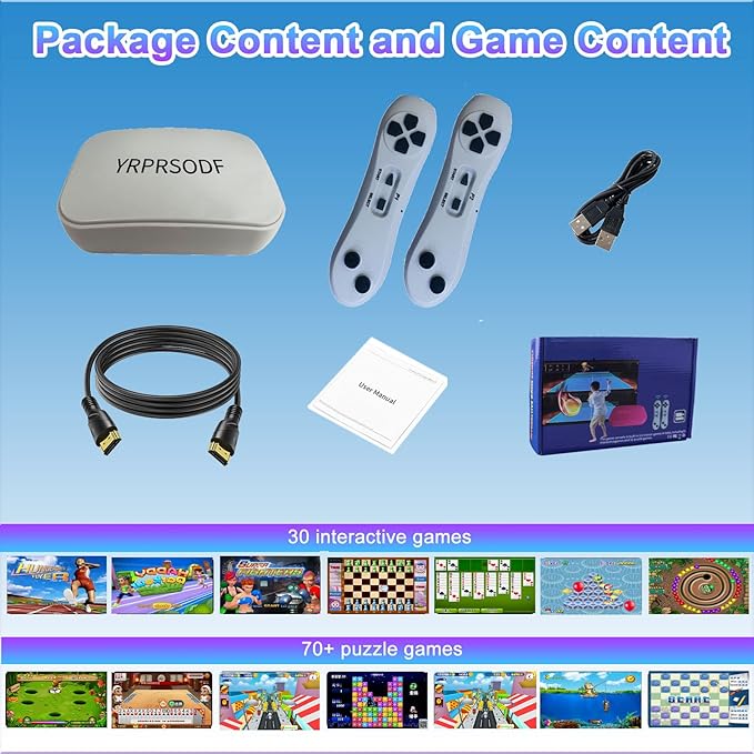 TV Game Console Built in 100+ Gam ES, Video Game Machine with 2.4G Wireless Gamepad Somatosensory Control, USB Plug and Play, Kid & Adult Interactive& Puzzle Games,Grey