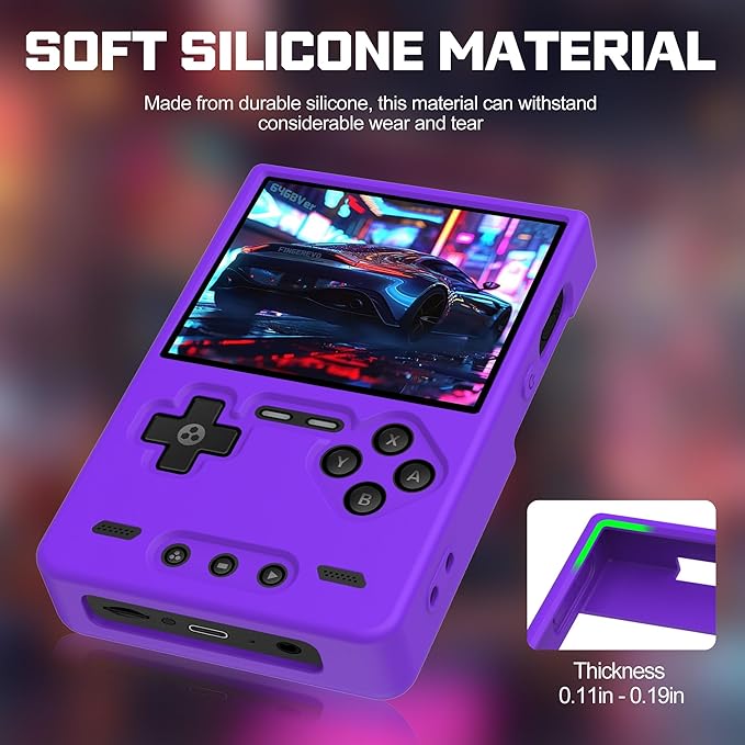 Silicone Case for Trimui Brick, Anti-Slip, Shock Proof, Soft Protective Case for Trimui Brick Handheld Game Console with Lanyard - Purple