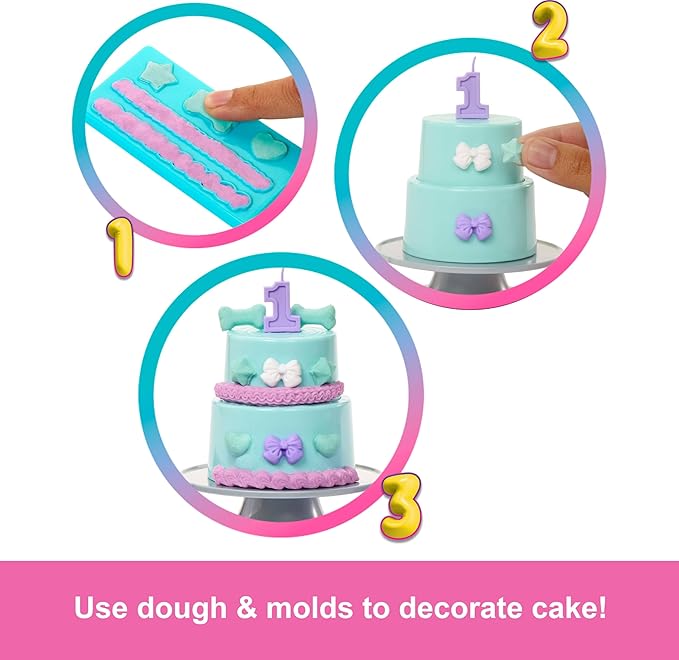 Barbie Party Unboxed Doll & Accessories, Pet Birthday Series Party Stars Set with 10 Surprises Including Color Change & Cake-Decorating Activity