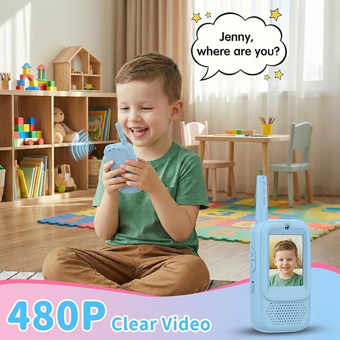 Video Walkie Talkies for Kids, 2 Pack Rechargeable Video Intercom Kids Walkies Talkies with Camera, Indoor Outdoor Toys for Family Games, Garden, Camping, Hiking, Gifts for Boys Girls Ages 3-12, Blue