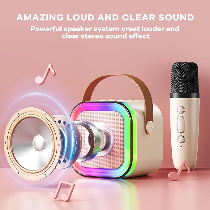 Mini Karaoke Machine with 2 Wireless Microphones: Christmas White Elephant Gifts for Kids Teens Adults