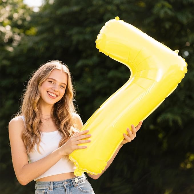 40 Inch Macaron Yellow Balloon Number 7 First Birthday Jumbo Mylar Foil Helium Balloon for 17 27 37 Birthday Digital for 70th Party Wedding Anniversary Party Decorations