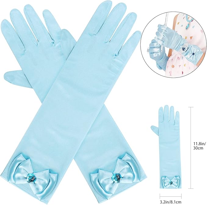 Princess Dress Up Party Accessories for Princess Costume Gloves Tiara Wand Necklace Earrings Bracelet and Ring Gift Set 9pcs (Blue, Set of 7, 9pcs)
