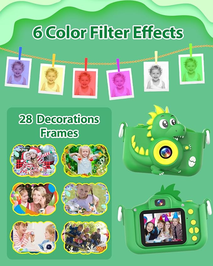 Dinosaur Kids Camera Toys, Camera for Kids with 32GB SD Card 1080P HD Kids Digital Camera Suitable for 3 4 5 6 7 8 9 Years Old Girls and Boys Gift Toys