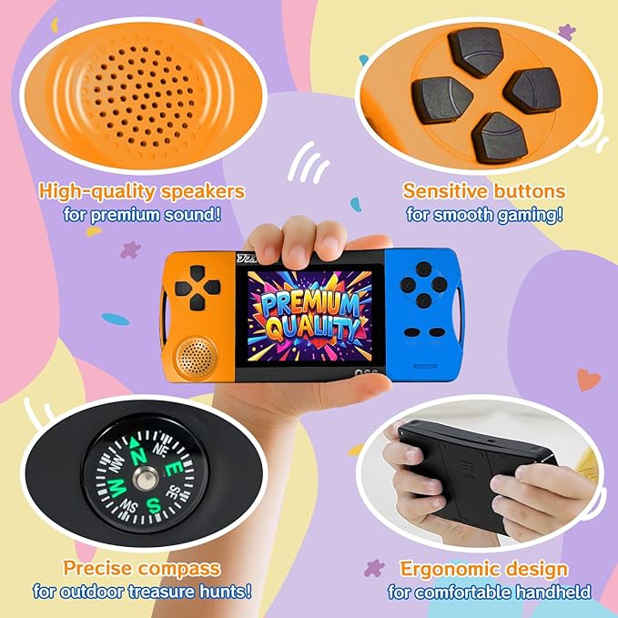 16 Bit Handheld Games for Kids with 3.5" IPS Large Screen Built-in 216 Retro Video Games Portable Gaming Player with Rechargeable Battery Mini Arcade Electronic Toy Gifts for Boys Girls (Blue+Orange)