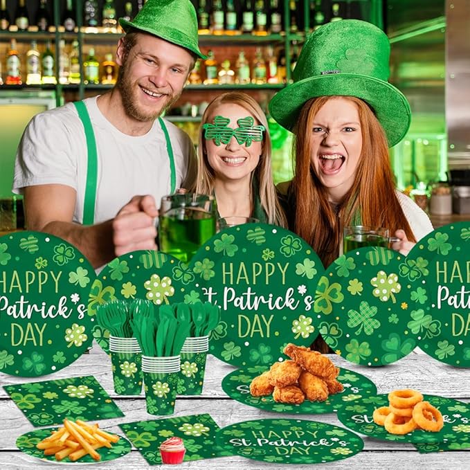 140Pcs Happy St. Patrick's Day Party Supplies Clover Plates and Napkins St. Patrick's Day Party Decorations Green Paper Plates Irish Festival Dinner Plates, Serve for 20 Guest