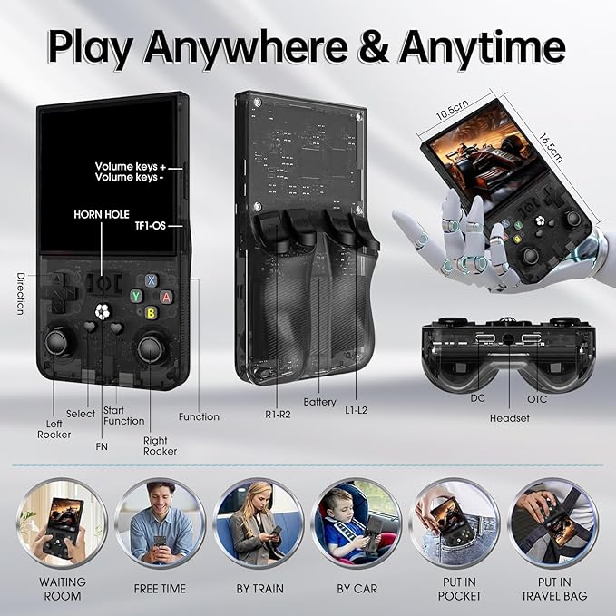 R36MAX Retro Handheld Game Console, 4.0" IPS Screen Retro Gaming Console, 128GB TF Card, 30+ Mainstream Emulators, 22,000+ Classic Games, Open Source Linux System, 4000mah Battery – Black
