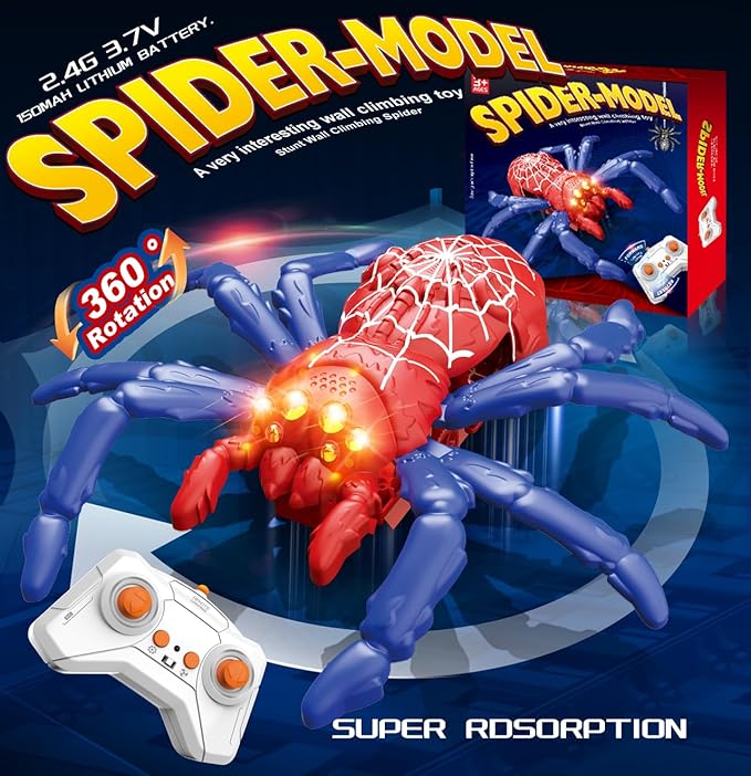 Remote Control Tarantula Indoor Wall Toys, Rechargeable Wall Climbing Spider, Kids Toys for Boys & Girls Ages 3 & Up (Red)