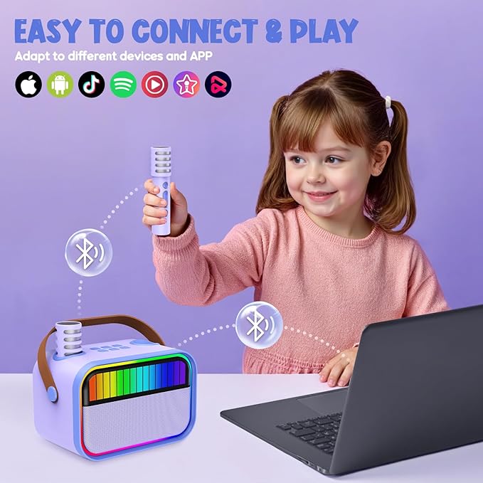 Karaoke Machine for Kids, Kids Toys for 3-12 Years Old Girls Birthday Presents, Portable Bluetooth Karaoke Speaker with 2 Microphones, Girls Gifts for Kid Party Christmas Birthday(Purple)
