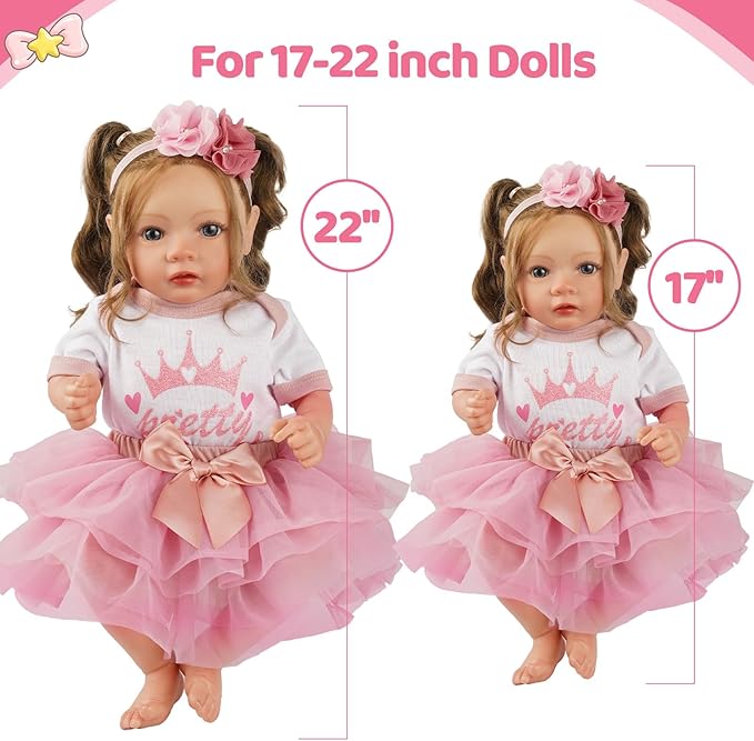 BABESIDE 3 Pcs Reborn Baby Doll Clothes Set for 17-22 Inch Babydolls, Cute Baby Doll Accessories Set with Skirt Headband for Realistic Babydolls Girl, Pink