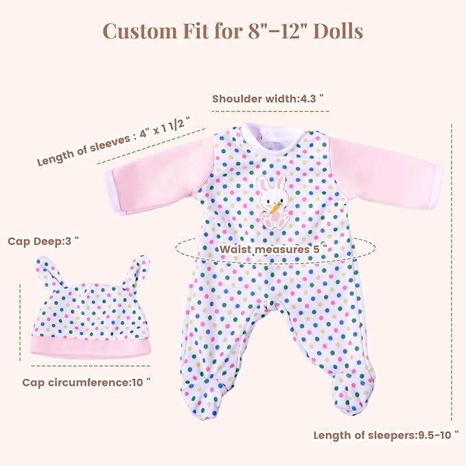 BABESIDE 3 Set Alive Baby Doll Clothes for 8-12 Inch Dolls, Doll Clothes Outfits, Baby Doll Accessories Romper Suit, Coat and Hat for Baby Dolls,Pretend Play Accessories for Girls