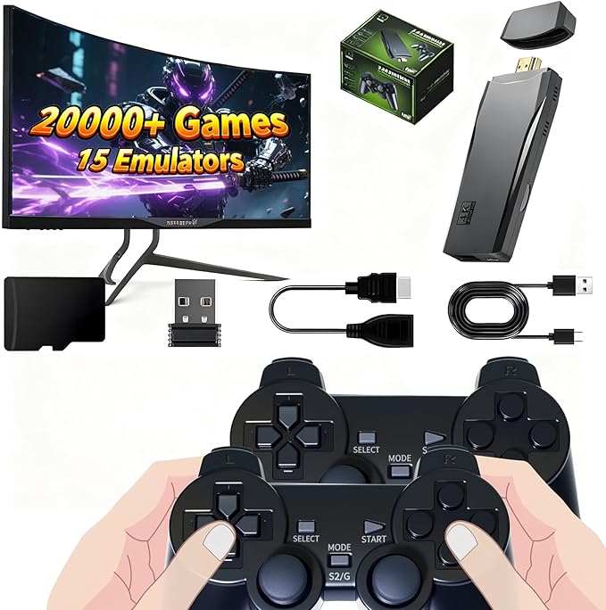 Retro Game Stick Pro 2026 Wireless Gamestick Built-in 20,000+ Plug and Play Retro Video Games, with 18 Classic Simulators, 4K HDMI Game Stickwith 2 Wireless Controllers, Easter Birthday Gift
