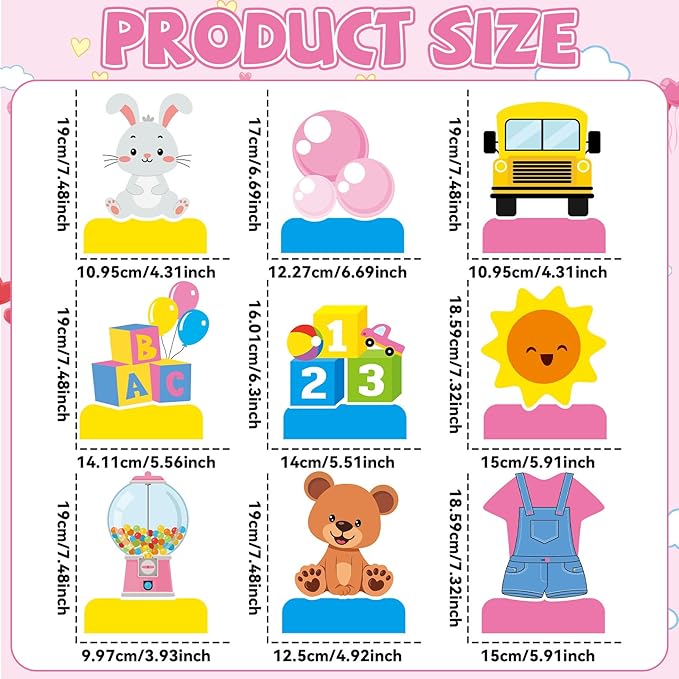 9Pcs Girls Party Decorations Cartoon Teacher Honeycomb Centerpieces Cartoon Girl Table Centerpieces Decorations English Teacher School Bus Table Topper for Kids Birthday Baby Shower Party Supplies