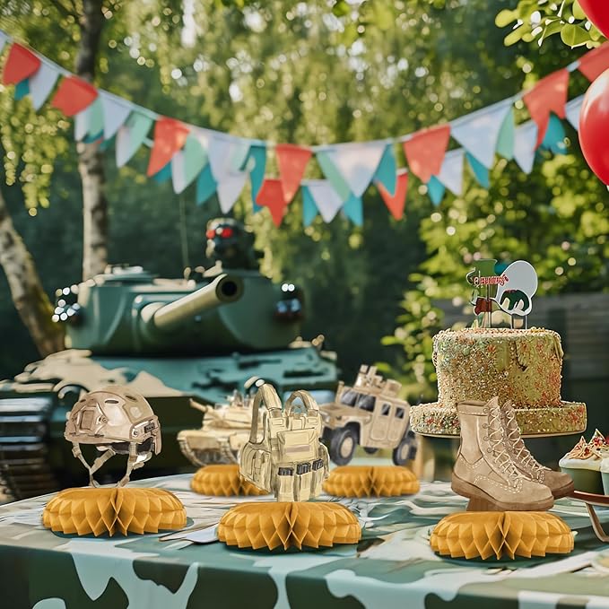 Army Party Centerpiece Set - 3D Tank Honeycomb Army Birthday Decorations and Army Table Toppers for Kids' Military-Themed Birthday and Baby Shower Table Décor