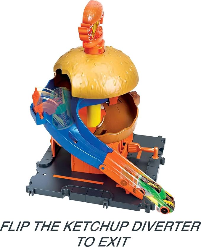 Hot Wheels City Burger Drive-Thru Playset with 1 Vehicle, Connects to Other Playsets & Tracks, Gift for Kids Ages 4 to 8 Years Old