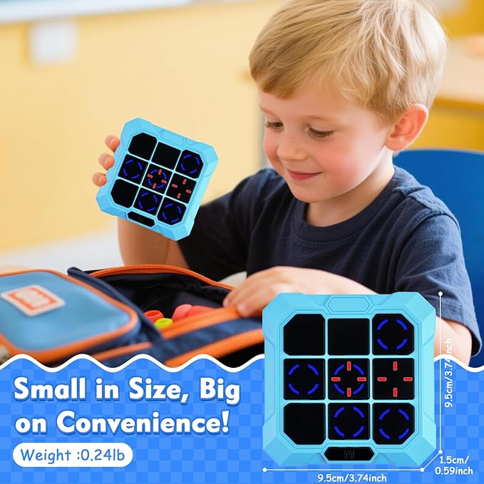Tic Tac Toe Game, 6-in-1 Electronic Tic Tac Toe with Mute & Rechargeable - Handheld Travel Board Game for Kids Ages 4+, Adults, Family - Educational Learning Toy for Boys Girls，Blue