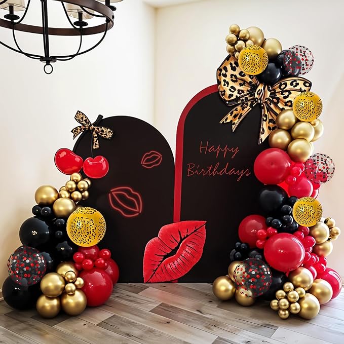 Red Black Cheetah Balloons, 60Pcs 12Inch Black Red Metallic Gold and Leopard Print Balloons with Confetti Latex Balloon for Wild Animal Jungle Safari Zoo Theme Birthday Bachelorette Party Decoration