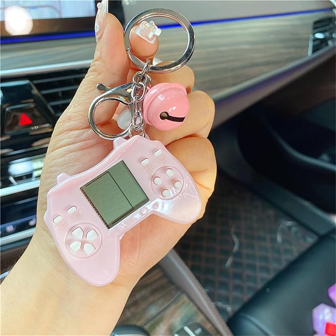 Retro Classic Game Console Pendant Keychain Playable Electronic Miniature Handheld Mini Games Machine with Keychain Ring Gift (M5)
