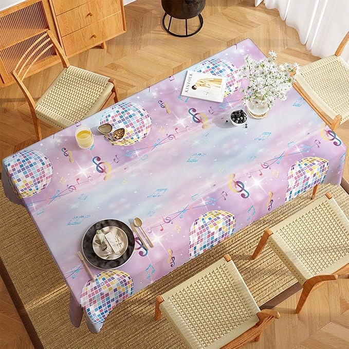 2Pcs 108x54 Inch Disco Ball Party Tablecloth,Music Themed Table Cover for Bachelorette 70s Disco Party Decorations Supplies
