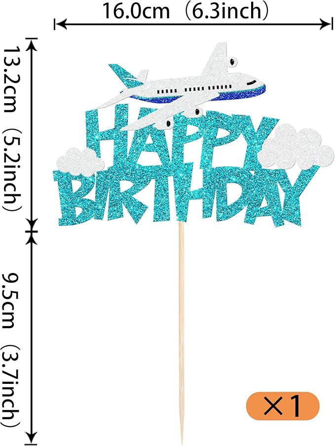 1 Pack Airplane Birthday Cake Topper Blue Airplane Happy Birthday Cake Pick Decoration for Plane Travel Airman Theme birthday baby shower Boys Girls Kids Cake Decorations Supplies
