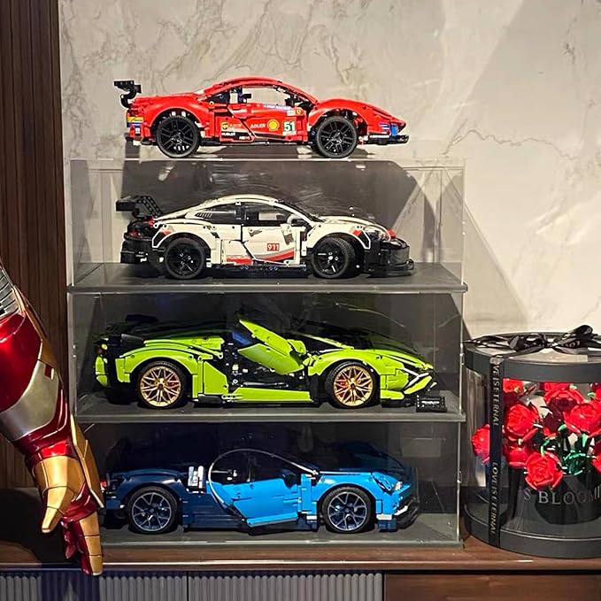 Thickened 3MM Clear Acrylic Display Case for LEGO McLaren P1 42172 1/8 Scale Model Car for Ferrari SP3 42143 42156 42096 42115 42083 Collectibles Transparent Box Large, Black Inside 23.6X11.8X7.9in