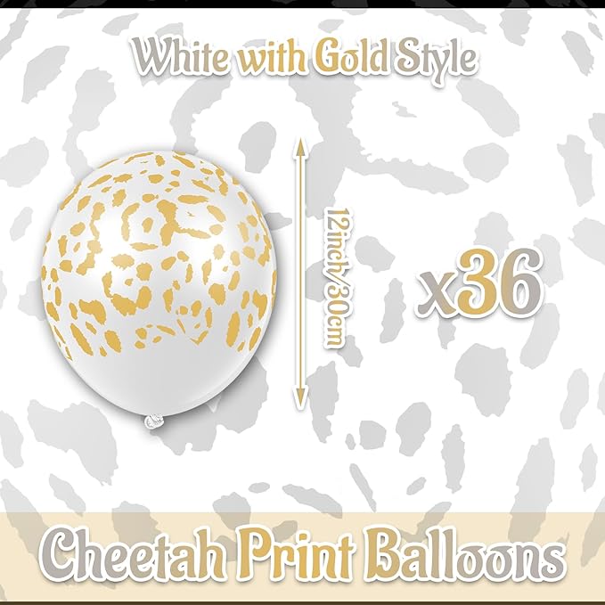 Gejoy 36 Pcs Cheetah Balloons Leopard Print Balloons 12 Inch Spots Latex Leopard Jungle Animal Decorations for Cheetah Zoo Theme Birthday Party Supplies (White)