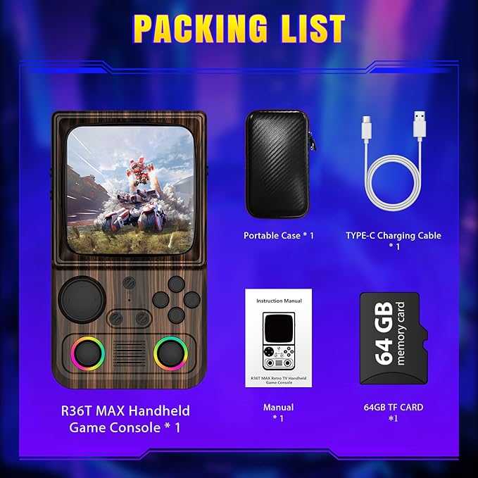 R36T MAX Upgraded Retro Handheld Game Console with 4000mAh Battery, 4.0'' IPS Screen, Retro Gaming Console with Portable Case, Supports WiFi Networked Fighting and OTG(Wood Grain Coffee Brown)