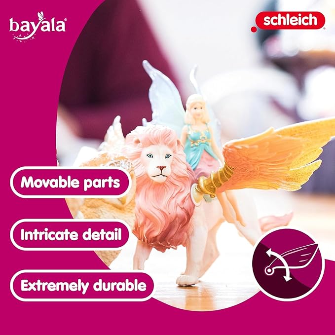 Schleich Bayala - Winged Fairy and Flying Lion Toy Set for Girls and Boys - Moveable Pink Lion and Cute Magnetic Blue Fairy Action Figure - Magical Animal Figurine Playset for Kids Ages 5+ | 70714