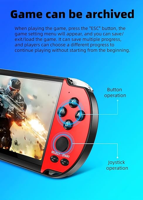 JXD 5.1-inch Multi-function Game console Built-in Classic Retro Games Arcade Video Music E-book Recording TV output Handheld Game Console Portable Game System Birthday/Christmas gift